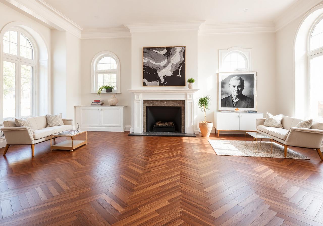 Herringbone hardwood flooring